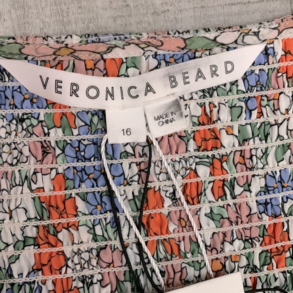 VERONICA Beard Sara dress silk multicolor floral smocking & ruffled hemline 16 - Picture 5 of 13